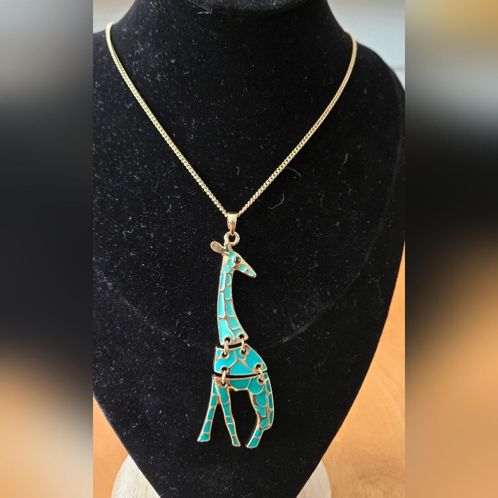 Gold and Turquoise Giraffe Pendant Necklace